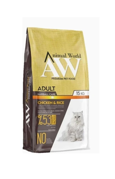 Animal World Tavuklu ve Pirinçli Tüy Yumağı Önleyici Yetişkin Kedi Maması 15 kg ürün görseli 1