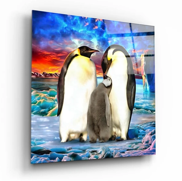 Penguen Ailesi Cam Tablo ürün görseli 1