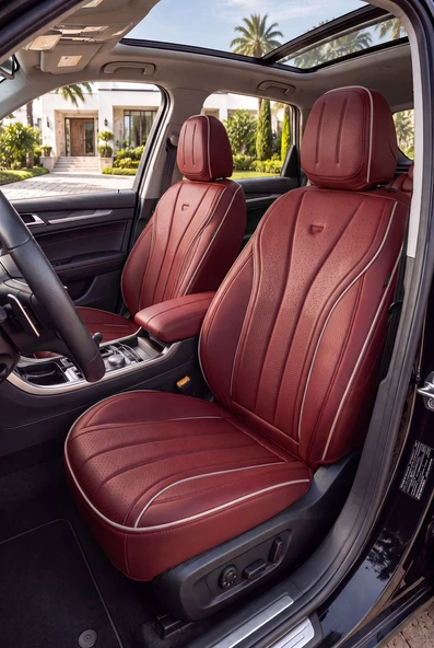 PANDA PREMIUM IMPERIAL SERİSİ KOMPLE DERİ ORTOPEDİK OTO KOLTUK KILIFI - TAM SET - BORDO - BORDO ürün görseli 1