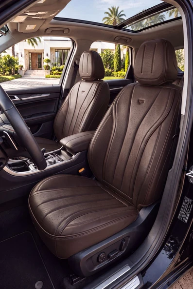 PANDA PREMIUM IMPERIAL SERİSİ KOMPLE DERİ ORTOPEDİK OTO KOLTUK KILIFI - TAM SET - KAHVE ürün görseli 1