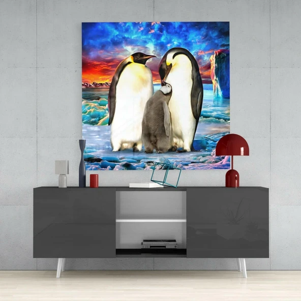 Penguen Ailesi Cam Tablo - Resim 4