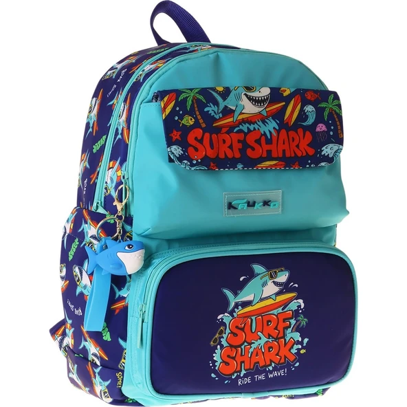 Kaukko Kids Erkek Çocuk Süpar Köpekbalığı Baskılı Okul Çantası - Yeşil - Lacivert - Surf - L5354 ürün görseli 1