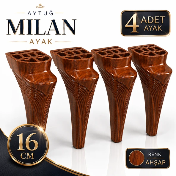 (4 Adet) Milan Ahşap Mobilya Ayağı 16 cm Koltuk Kanepe Baza Sehpa TV Ünitesi Modern Dekoratif Ayak ürün görseli 1