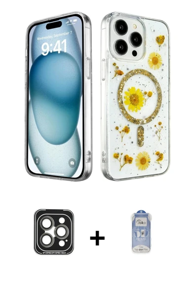 MARSİLYAN™- iPhone 15 Pro Max Kılıf Kozmos Doku - Siyah Joko Magic 5D Cam + PVD Metal Kamera Lens - GI ürün görseli 1