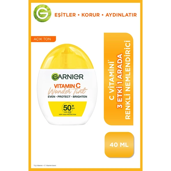 Garnier C Vitamini Wonder Tint 3 Etki 1 Arada Light 40 ml 50 Faktör Renkli Güneş Kremi ürün görseli 1