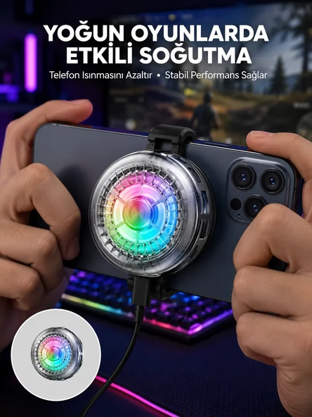 RGB LED Telefon Soğutucu Fan Yüksek Hızlı Soğutma Oyuncu Cooler Yeni Nesil ürün görseli 1