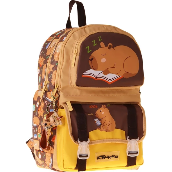 Kaukko Kids Dört Bölmeli Erkek Çocuk Clever Baskılı Kahverengi Okul Sırt Çantası - L5384 ürün görseli 1