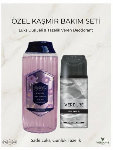 Pereja Kaşmir Doğal Zeytinyağlı Duş Jeli 500 ML + Verdure Silver Erkek Deodorant 150 Ml Hediyeli ürün görseli 1