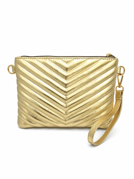 Kadın Suni Deri Ayarlanabilir Çapraz Ve El Askılı Portföy, Clutch Çanta S-1407  GOLD ürün görseli 1