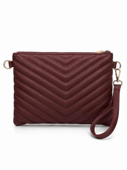 Kadın Suni Deri Ayarlanabilir Çapraz Ve El Askılı Portföy, Clutch Çanta S-1407  Bordo ürün görseli 1