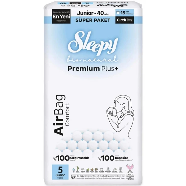 Sleepy Bio Natural Premium Plus Airbag Comfort Bebek Bezi 5 Beden 40 Adet ürün görseli 1