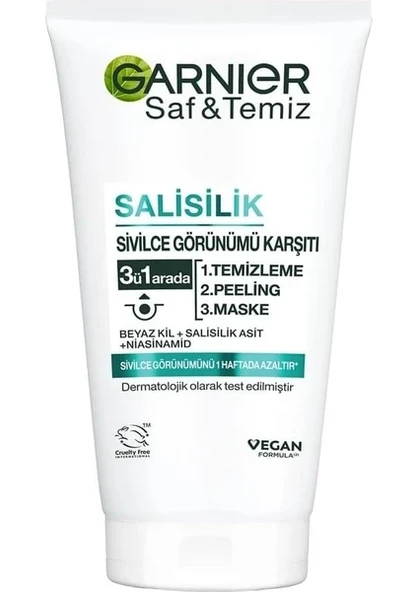 Garnier Saf & Temiz Salisilik Sivilce Görünümü Karşıtı 3'ü 1 Arada (Beyaz Kil, Salisilik Asit, Niasinamid) ürün görseli 1