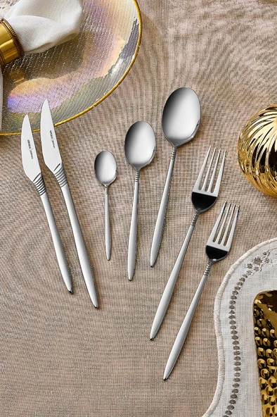 Cleopatra Premium 84 Parça 12 Kişilik Çatal Kaşık Bıçak Takımı Platin ürün görseli 1
