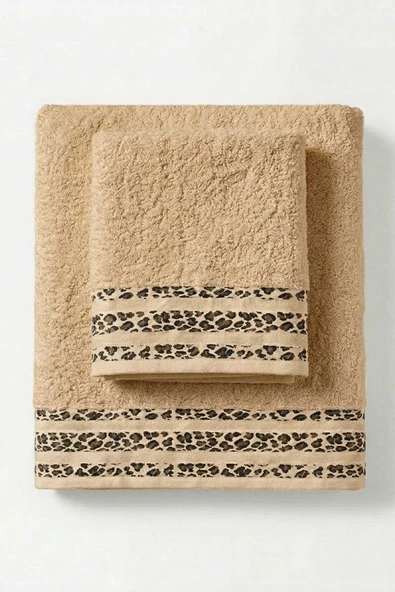2 Parça Banyo Havlu Seti %100 Pamuk 70x140+50x90 Cm Savana Kum Beji ürün görseli 1
