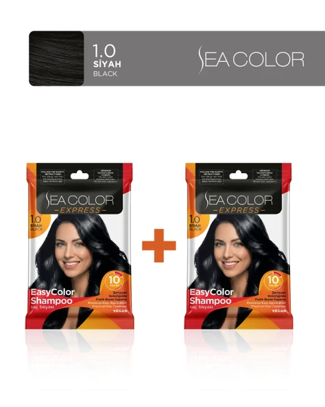 Sea Color  2'li Paket Express Şampuan Boya, Şampuan Kolaylığında Saç Boyama 1.0 Siyah ürün görseli 1