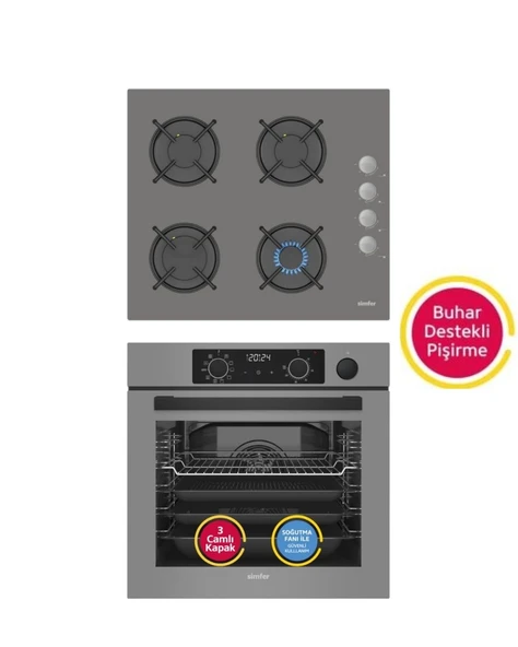 Simfer Steam Master Gri 3'lü Ankastre Set (8246 BUHAR VE AİRFRY Fırın - 3538 Ocak) ürün görseli 1