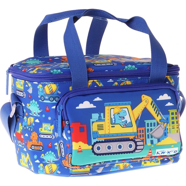 Kaukko Kids Iki Bölmeli Thermo Okul Beslenme Çantası - Dinazor ve Iş Makinesi Baskılı (Erkek Çocuk) - L5370 ürün görseli 1