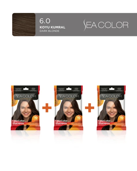 Sea Color 3'lü Express Şampuan Boya, Şampuan Kolaylığında Saç Boyama 6.0 Koyu Kumral ürün görseli 1