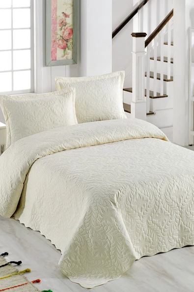 Örtüm Ivy Krem Çift Kişilik Microfiber Kapitone Yatak Örtüsü ürün görseli 1