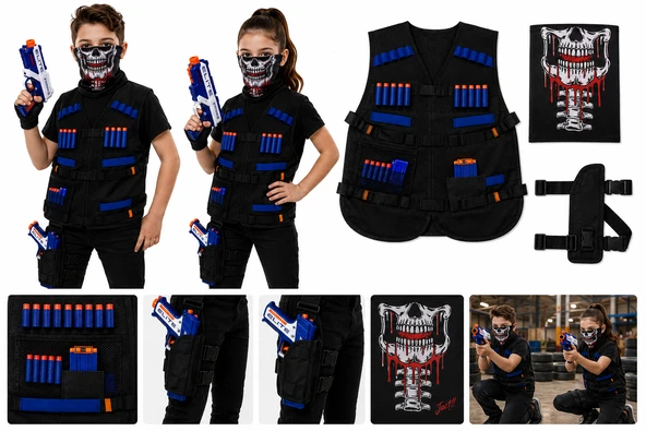 Nerf Uyumlu Taklit Oyun Kapışma Seti : Mermi Depolama 2 Yelek +  2 Kabze + 2 Maske ürün görseli 1