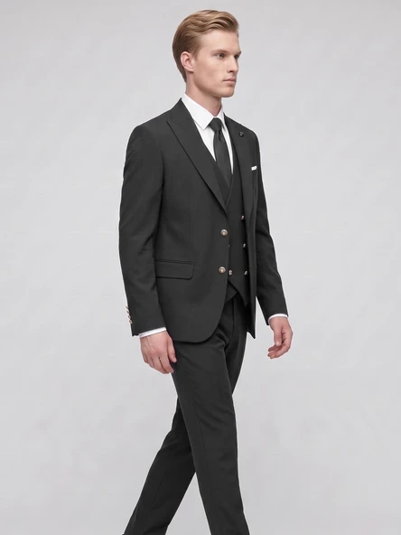 Erkek 3 Parça Slim Fit Takım Elbise – Kruvaze Yelekli Modern Kesim Şık Takım ürün görseli 1