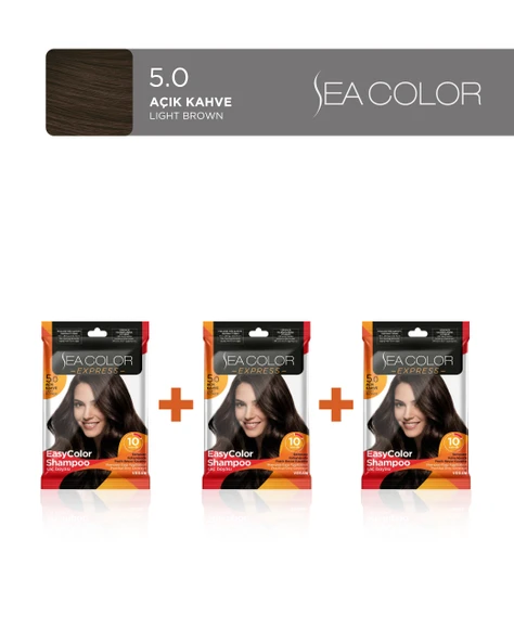 Sea Color 3'lü Express Şampuan Boya, Şampuan Kolaylığında Saç Boyama 5.0 Açık Kahve ürün görseli 1