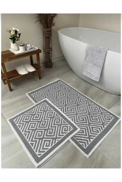 Doğal pamuklu 2 li banyo paspas seti 60x100 + 50x80 Cm ürün görseli 1