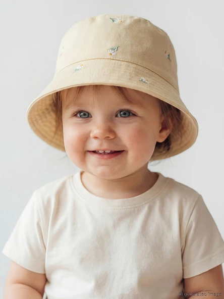 LCW baby Ekru Çiçek Nakışlı Kız Bebek Bucket Şapka ürün görseli 1