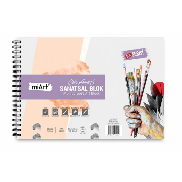 Miart Eco Çok Amaçlı Sanatsal Blok Dokulu Resim Defteri 170 gr 20+5 yp Fon Kartonlu MSB1703550E ürün görseli 1