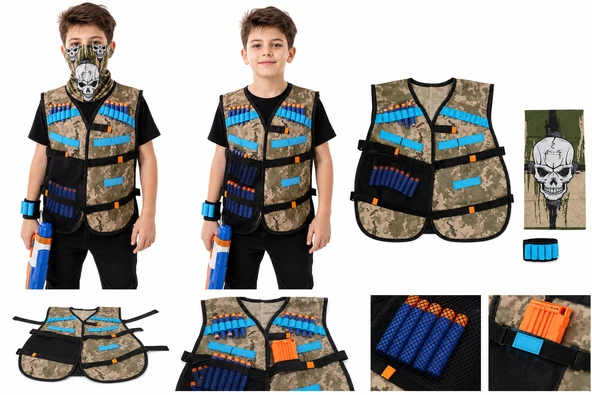 Nerf Uyumlu Taklit  : Nerf Mermi Depolama 1 Yelek +  1 Maske + 1 Bileklik ürün görseli 1