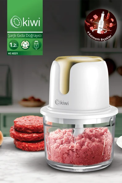 Kiwi Kc-8221 Kablosuz Şarjlı Gıda Doğrayıcı – 1.2L Cam Hazne, Paslanmaz Çelik Bıçaklı Mutfak Robotu Altın ürün görseli 1