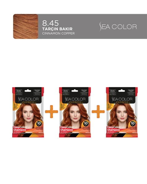 Sea Color 3''lü Express Amonyaksız Şampuan Boya, Şampuan Kolaylığında Saç Boyama 8.45 Tarçın Bakır ürün görseli 1