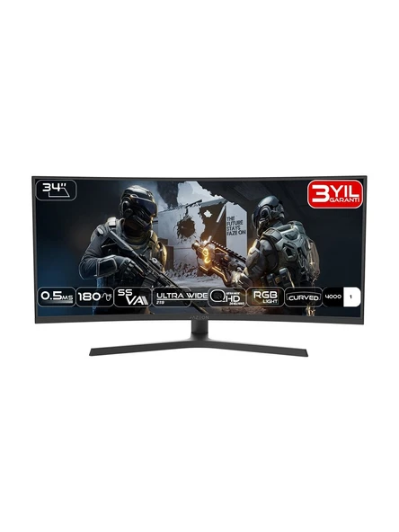 Fazeon X34F180QP 34 0.5 ms WQHD Curved 180 Hz Oyuncu Monitörü ürün görseli 1