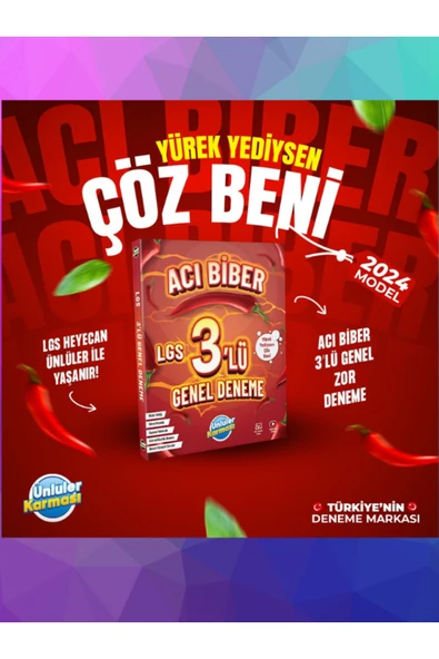ÜNLÜLER KARMASI 8. SINIF ACI BİBER 3' LÜ GENEL DENEME ürün görseli 1