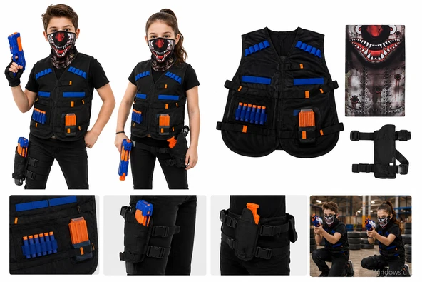 Nerf Uyumlu Taklit Oyun Kapışma Seti : Mermi Depolama 2 Yelek +  2 Kabze + 2 Monster Maske ürün görseli 1