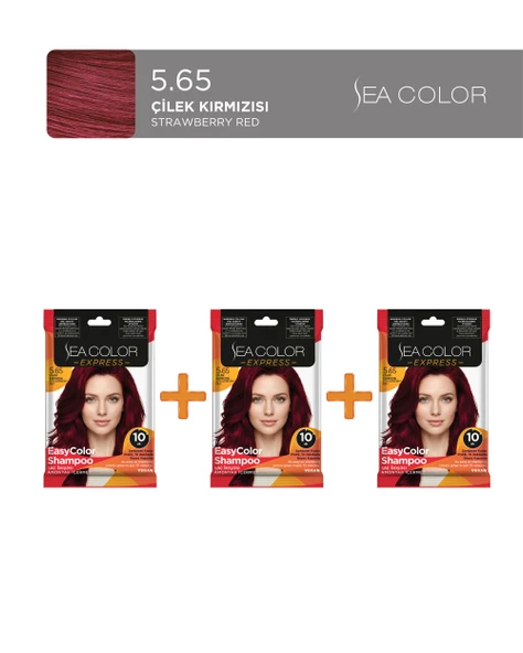 Sea Color 3'lü Express Şampuan Boya, Şampuan Kolaylığında Saç Boyama 5.65 Çilek Kırmızısı ürün görseli 1
