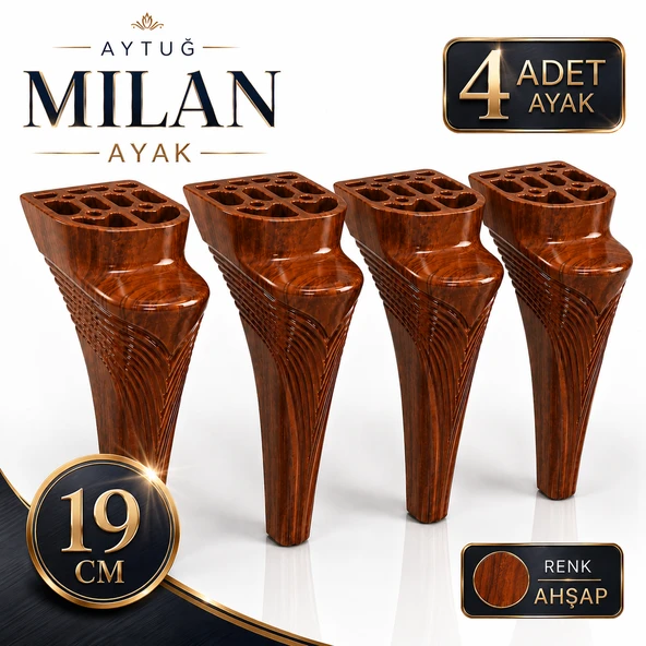 (4 Adet) Milan Ahşap Mobilya Ayağı 19 cm Koltuk Kanepe Baza Sehpa TV Ünitesi Modern Dekoratif Ayak ürün görseli 1