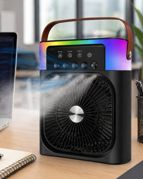 Mini Klima Fan Buharlı Soğutucu RGB Led Işıklı Taşınabilir Masaüstü Fan ürün görseli 1