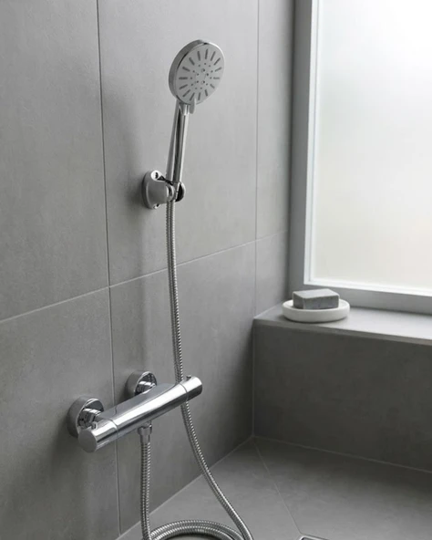 Krem Duş Başlığı Seti 4 Kademeli El Duşu Spiral Hortumlu Banyo Seti ürün görseli 1