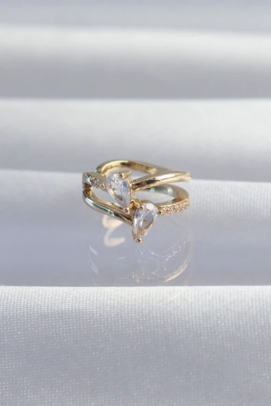 Pirinç Gold Renk Zirkon Taşlı Damla Earcuff Küpe 5886 ürün görseli 1