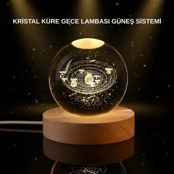 LED Işıklı Kristal Küre Ahşap Standlı Dekoratif Gezegen Model ürün görseli 1