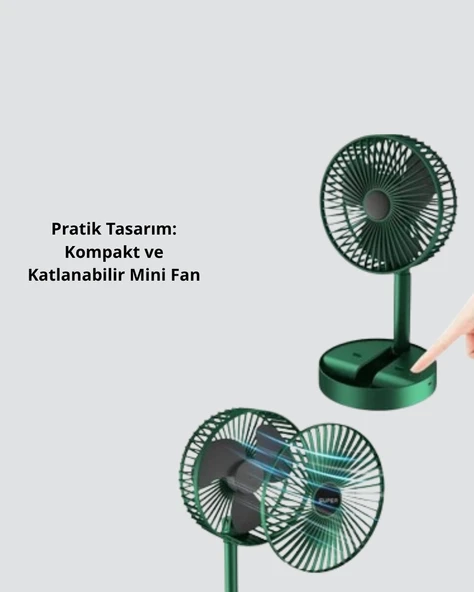 Katlanabilir Mini Fan – 3 Kademeli Soğutma, Şarjlı - Resim 3