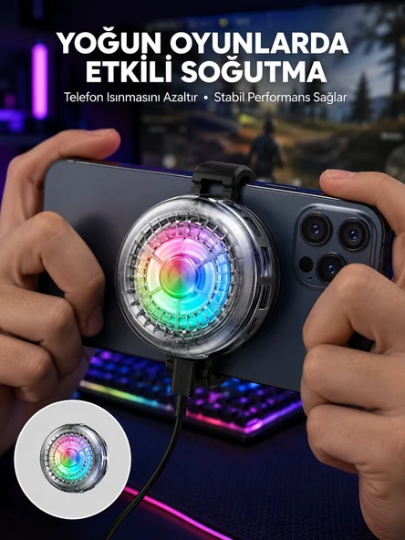 RGB LED Telefon Soğutucu Fan Yüksek Hızlı Soğutma Oyuncu Cooler Yeni Nesil ürün görseli 1