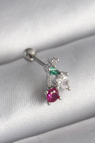 316L Çelik Gümüş Renk Zirkon Taşlı Tragus Piercing 5886 ürün görseli 1