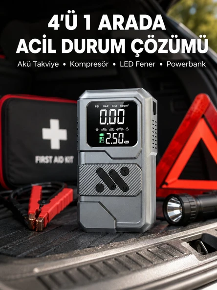 Araçlar İçin Akü Takviye Lastik Şişirme ve Powerbank Cihazı ürün görseli 1