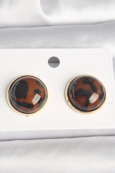 Pirinç Gold Renk 3D Daire Leopar Model Kadın Küpe 5886 ürün görseli 1