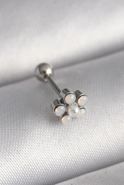 316L Çelik Gümüş Renk Zirkon Taşlı Çiçek Model Tragus Piercing 5886 ürün görseli 1