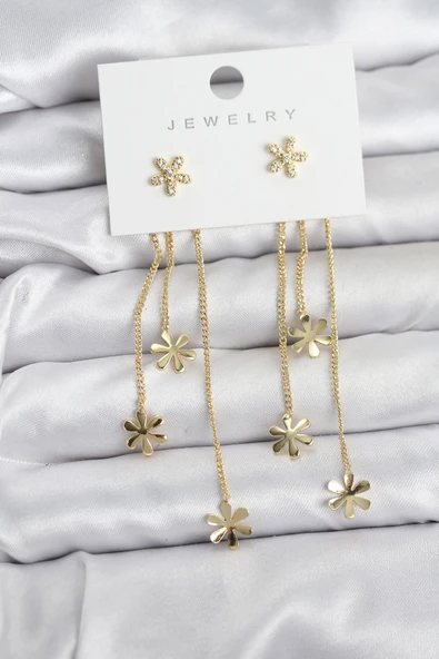 Papatya Model Gold Renk Pirinç Sallantılı Kadın Küpe 5886 ürün görseli 1