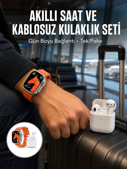 Watch 9 Max Akıllı Saat Seti 2 Kordonlu Kablosuz Kulaklık Hediyeli Yeni Nesil ürün görseli 1