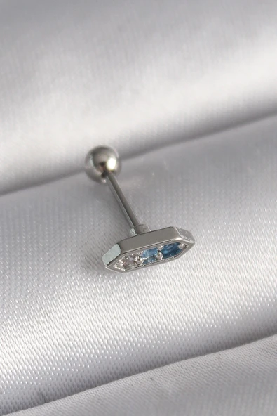 316L Çelik Gümüş Renk Mavi Zirkon Taşlı Tragus Piercing 5886 ürün görseli 1